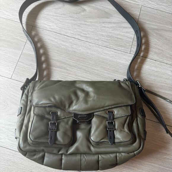 Rag & Bone Large Field Leather Messenger Bag Dark Green Puffer Leather And Nylon - Picture 2 of 16